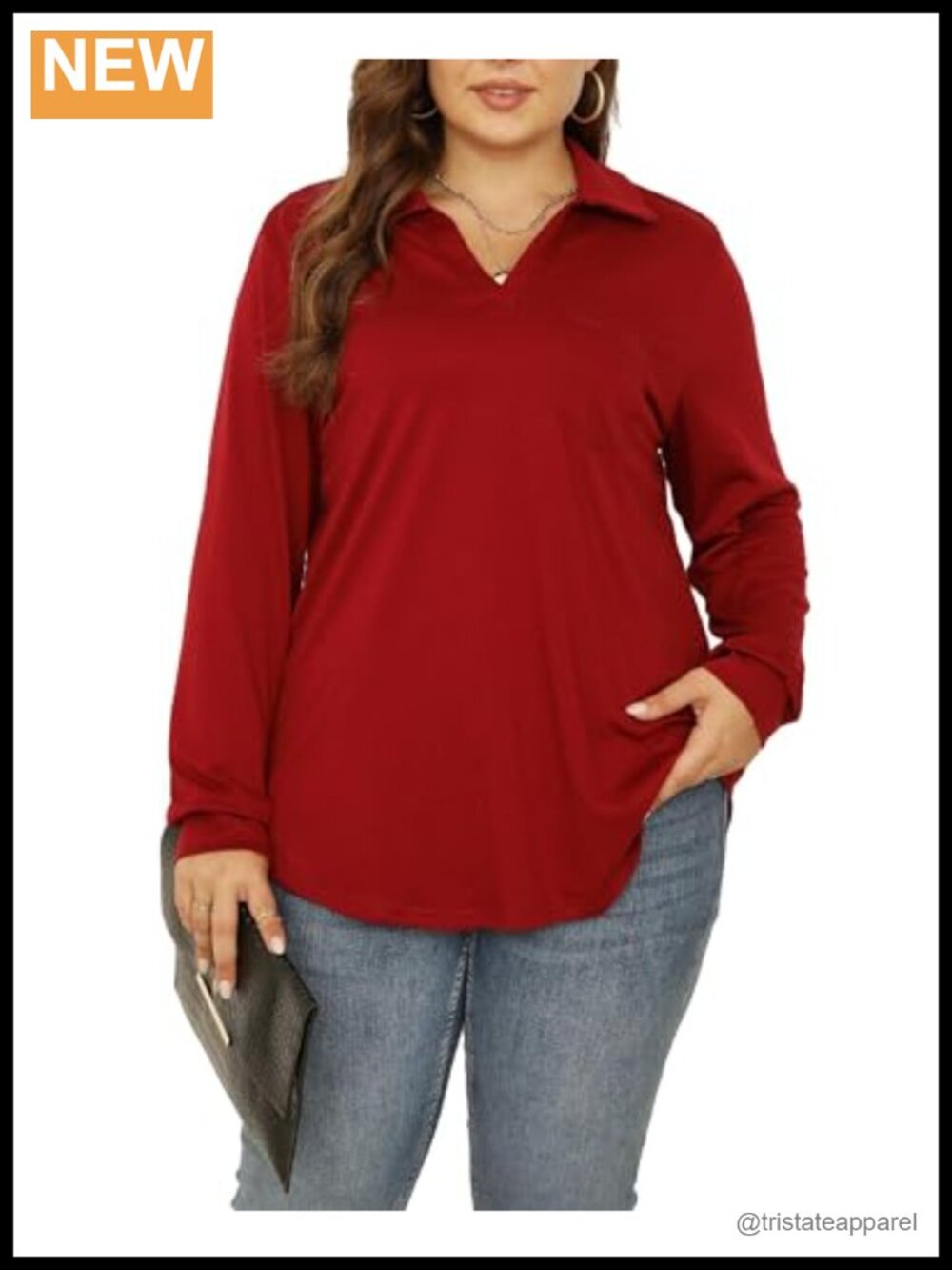 Women Plus Size Long Sleeve V Neck Collared Tunic Blouse Business Casual Work